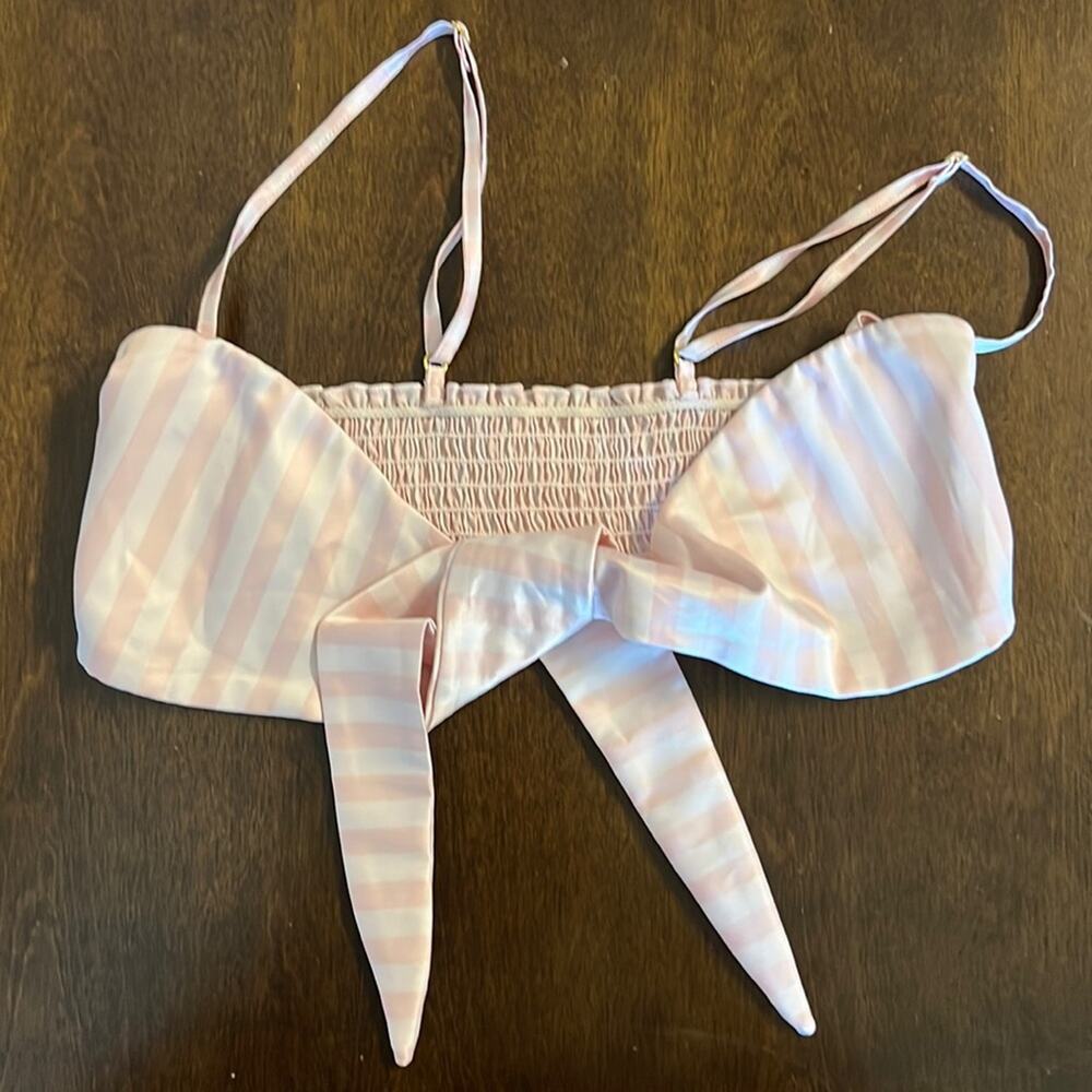 Victoria's Secret Classic Pink Stripe Bandeau Top Tie Front Smocked Back Small
